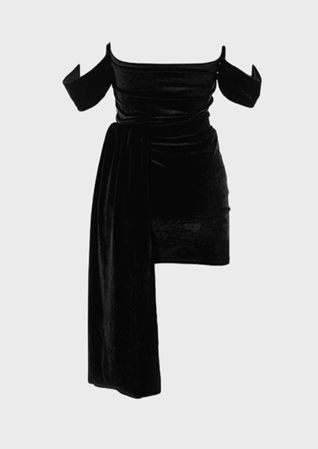 Velvet Shoulder Off Dress Two pieces Corset style design Karmen neckline Evening dress, Cherryonce