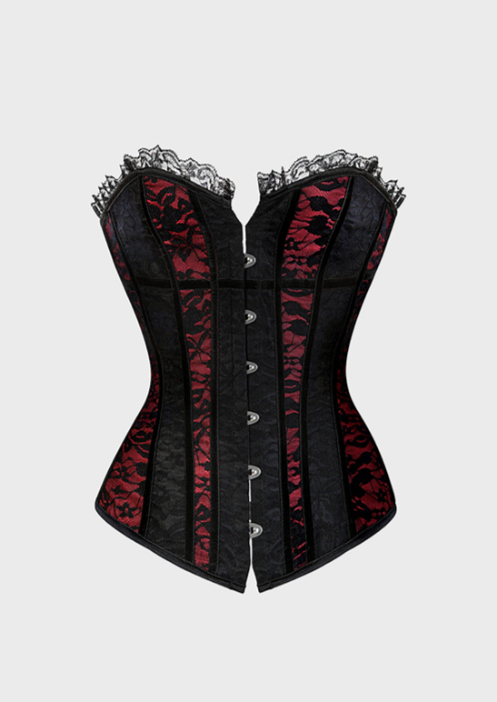 Lace Decoration Tie Up Back Body Shaping Button Detail Victorian Style, drag queen corset, Cherryonce