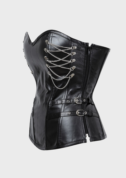 Chain Details V-Neck Slim Fit Side Zip Gothic Style Tie Up Back baddie drag queen show corset, Cherryonce