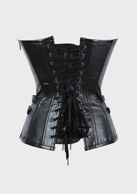 Chain Details V-Neck Slim Fit Side Zip Gothic Style Tie Up Back baddie drag queen show corset