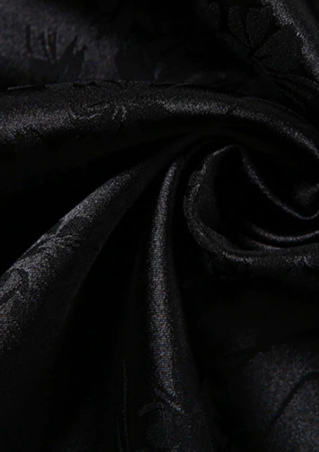 Japan style  Black dress  Flower design  Polo neck  Ankle length  Short sleeves